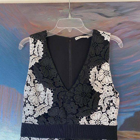 Alice + Olivia Patrice A-Line Lace Dress Black White Size Size 8 - Picture 6 of 14